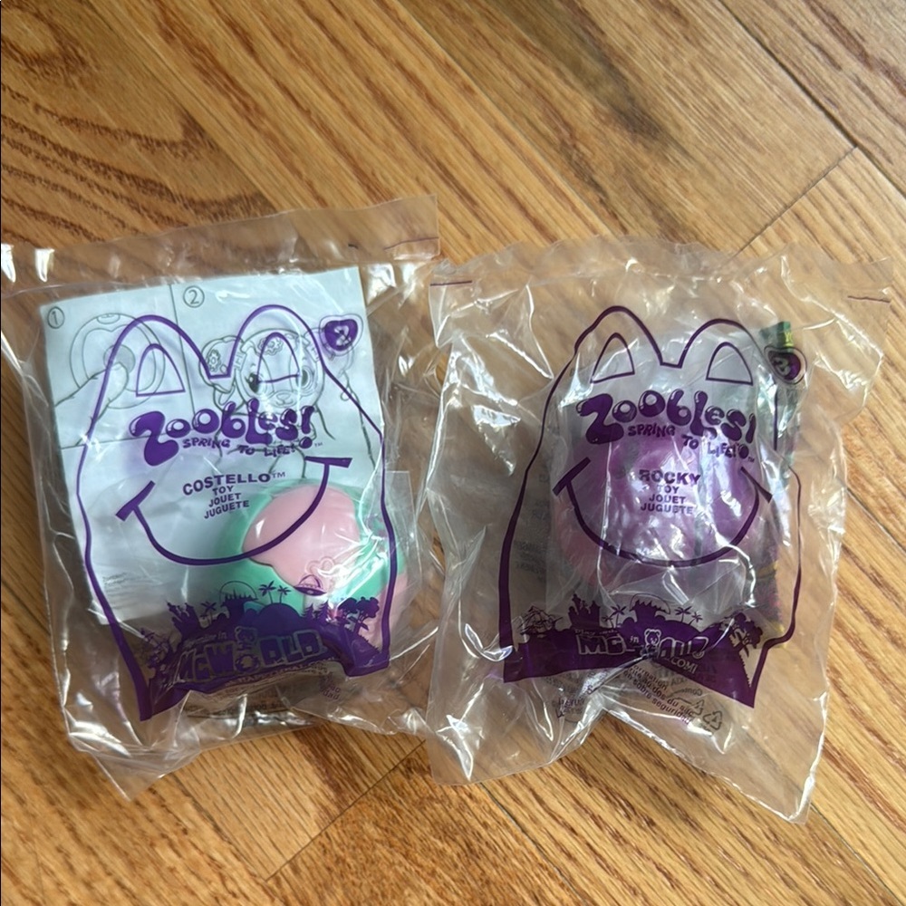 New 2 Pack McDonalds Collectibles Toys Happy Meal Zoobles Rocky and Costello